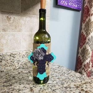 Custom designed repurposed wine bottle with lights